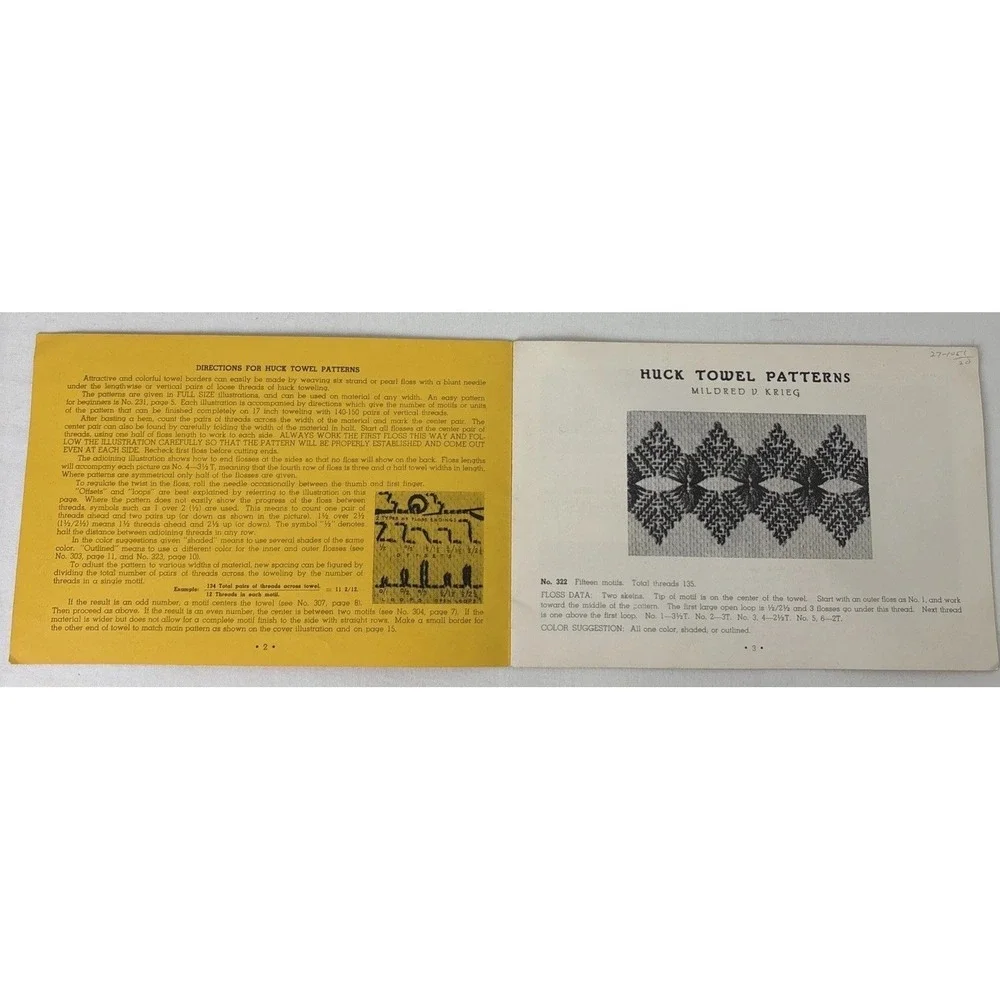 Set Of 3 Huck Towel Pattern Books Mildred V. Krieg 1936-1940